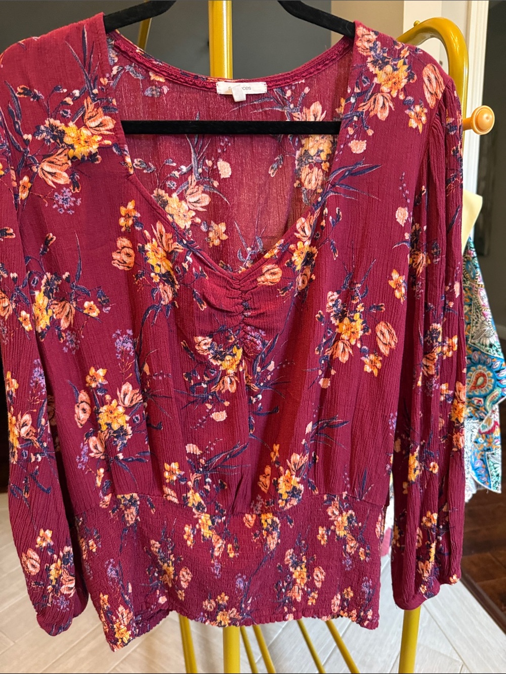 Maurices Burgundy Floral Textured Top
